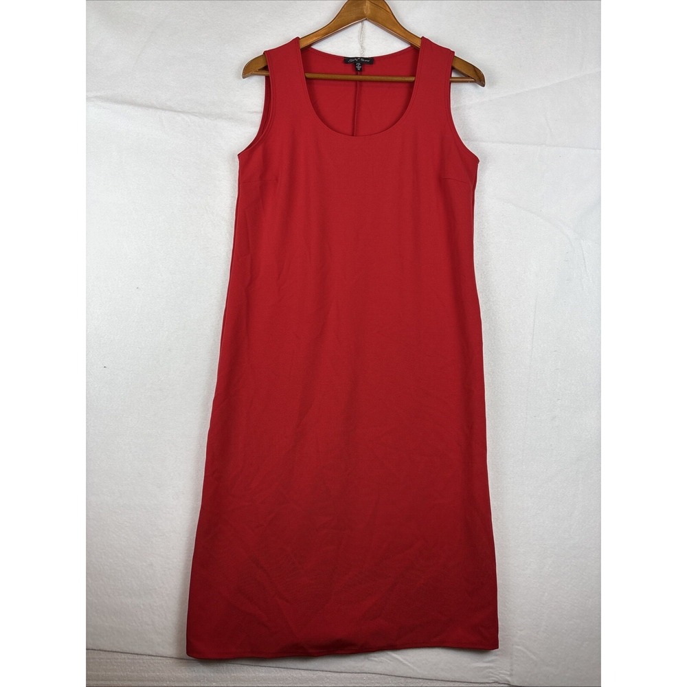 Slinky Brand Women Red Sleeveless Midi Dress Sexy Soft Stretch
